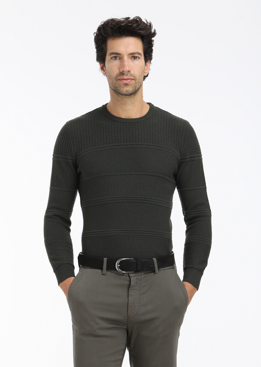 Khaki Knitwear Sweatshirt - 2