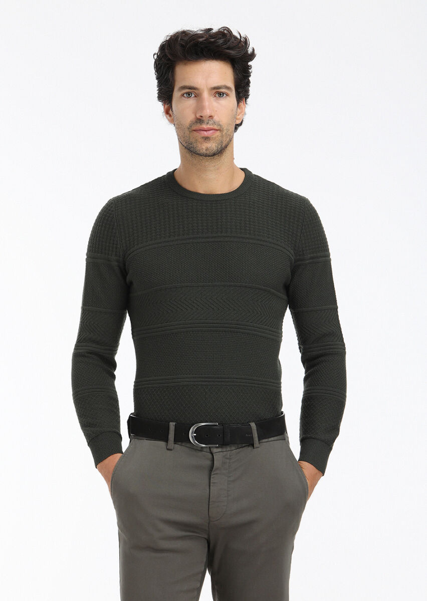 Khaki Knitwear Sweatshirt - 2