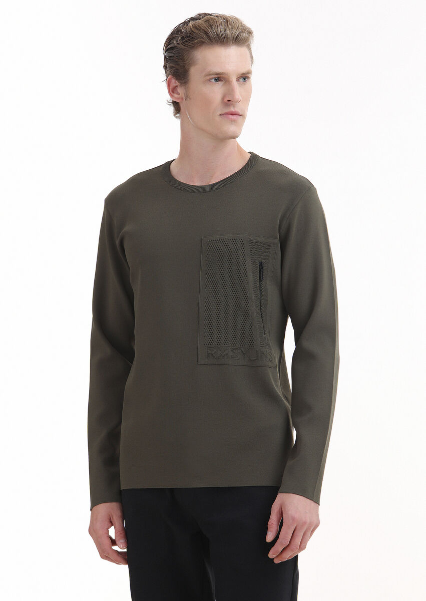 Khaki Knitwear Sweatshirt - 1