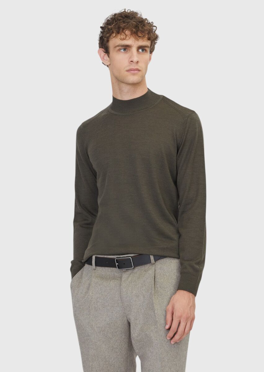 Khaki Knitwear Sweatshirt - 1