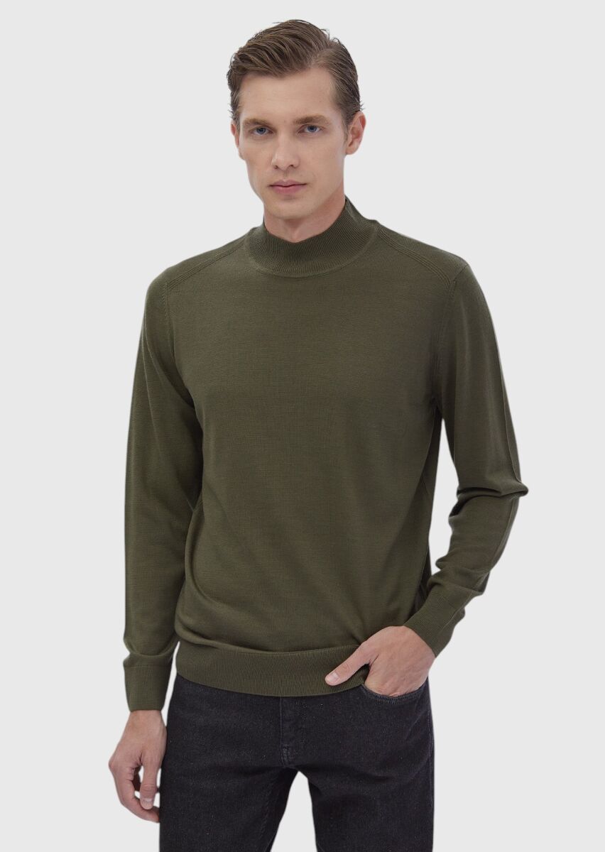 Khaki Knitwear Sweatshirt - 1