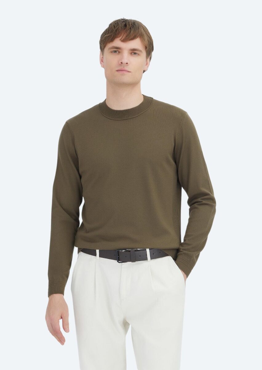 Khaki Knitwear Sweatshirt - 1