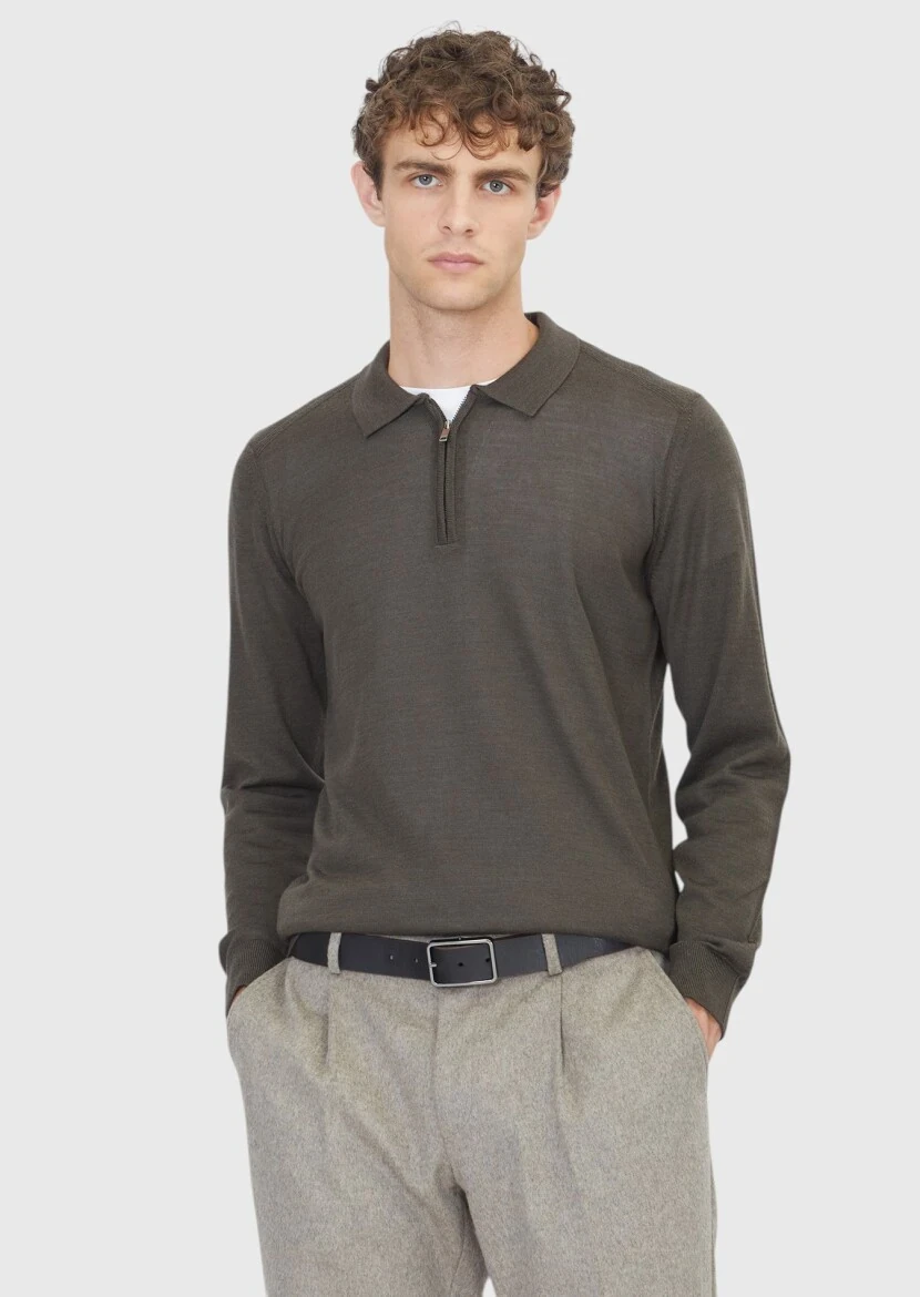 Khaki Knitwear Sweatshirt - 1