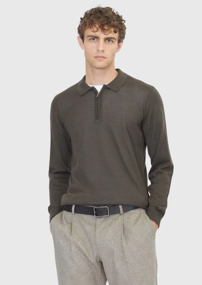 Khaki Knitwear Sweatshirt - 1