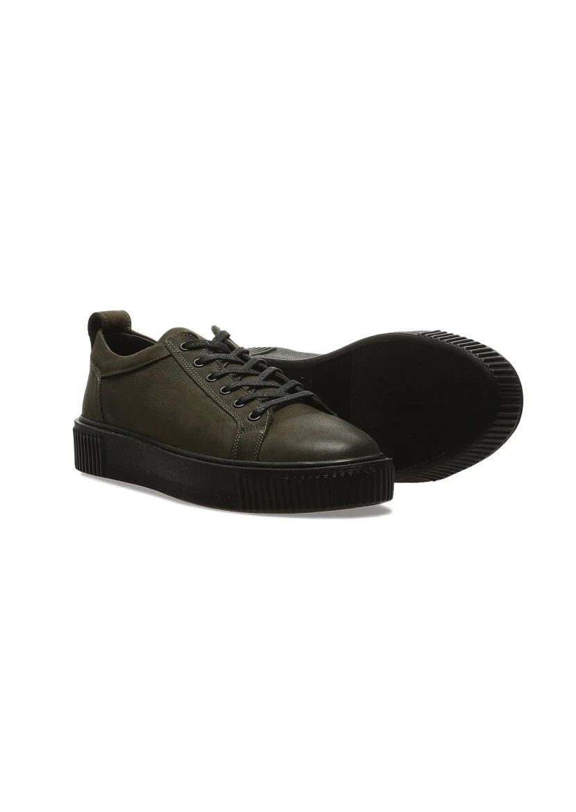 Khaki Leather Casual Sneaker - 3