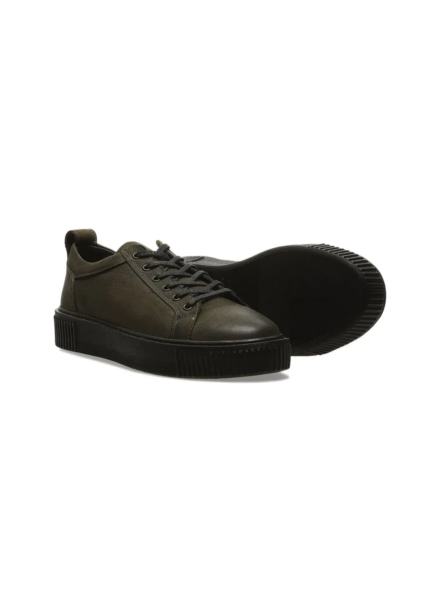 Khaki Leather Casual Sneaker - 3