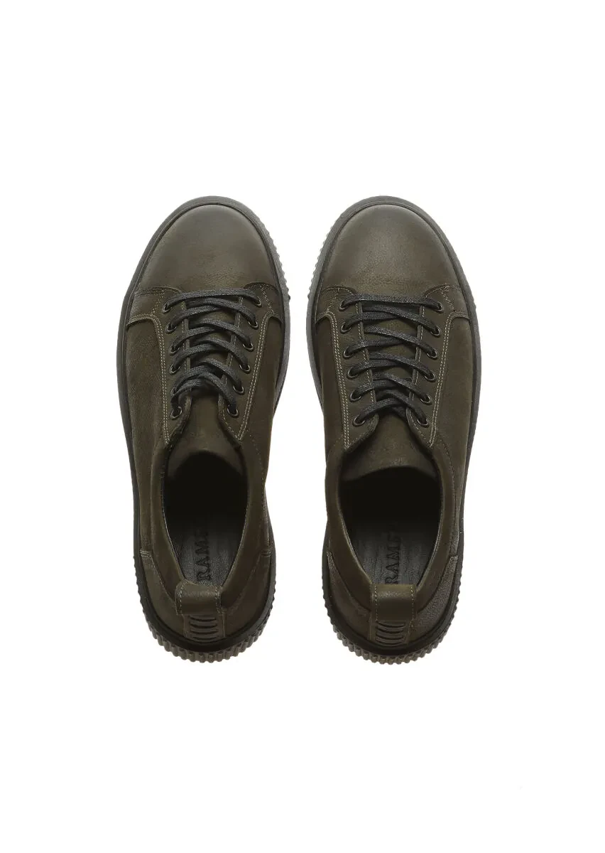 Khaki Leather Casual Sneaker - 5