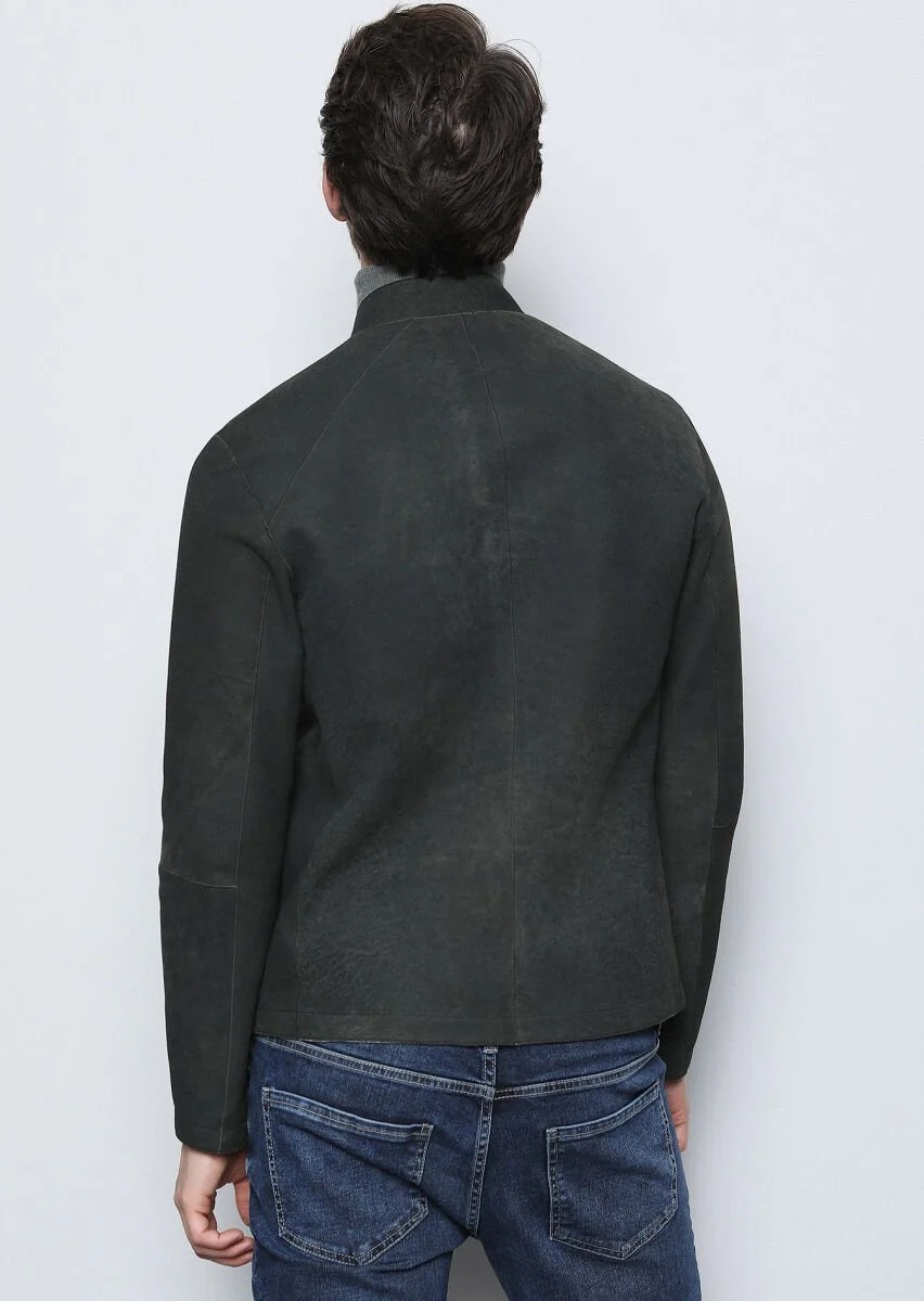 Khaki Leather Leather Coat - 6