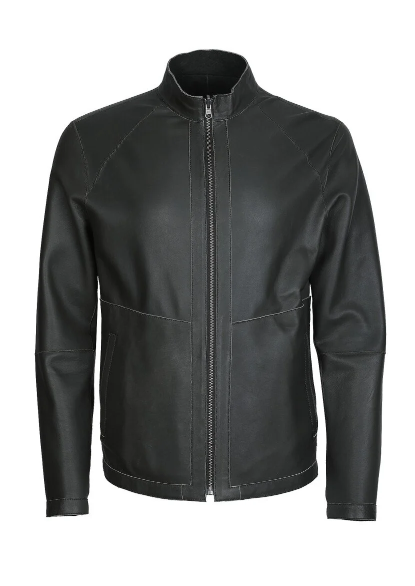 Khaki Leather Leather Coat - 8