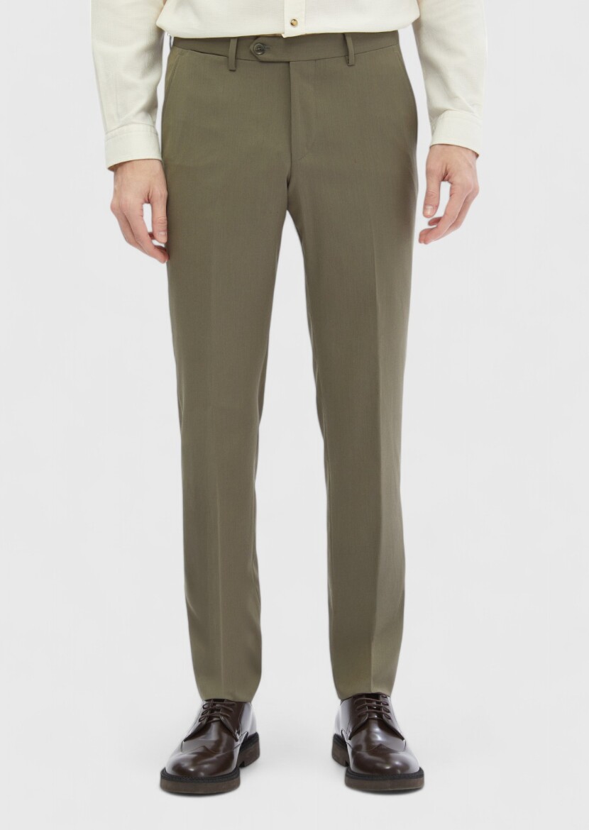 Khaki Material Modern Fit Classical 100% Wool Trousers - 2