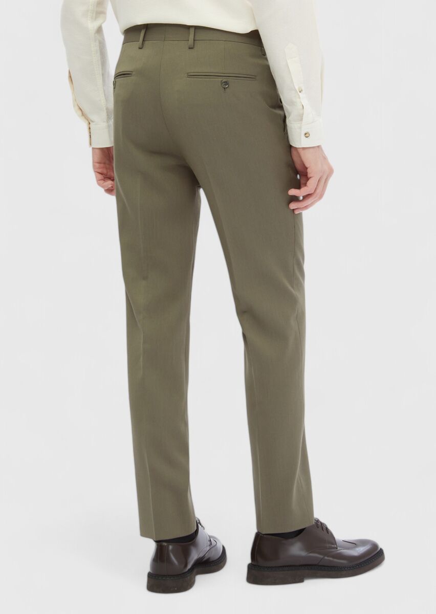 Khaki Material Modern Fit Classical 100% Wool Trousers - 4