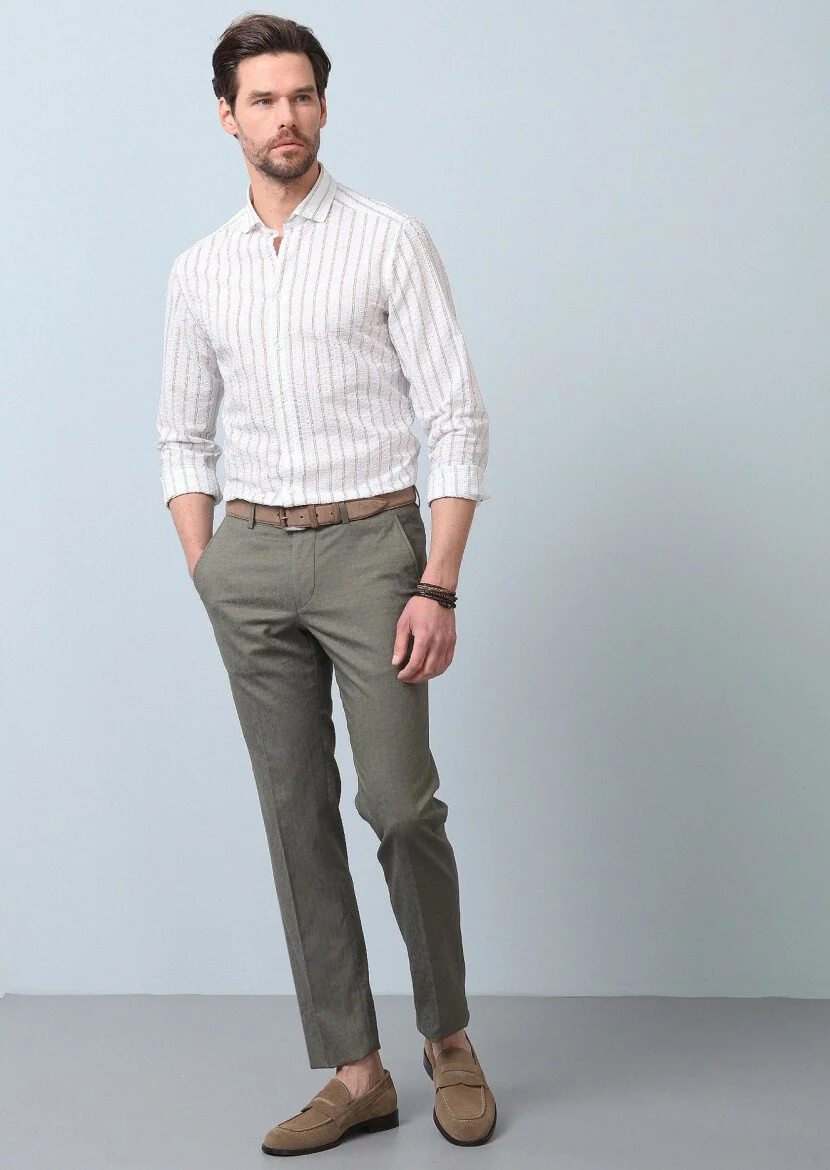 Khaki Material Modern Fit Classical Cotton Blended Trousers - 1