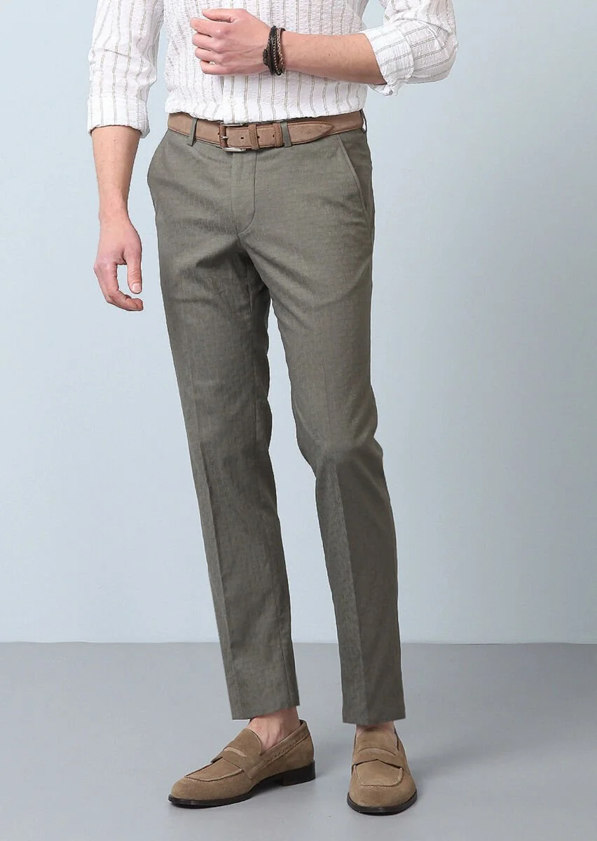 Khaki Material Modern Fit Classical Cotton Blended Trousers - 3