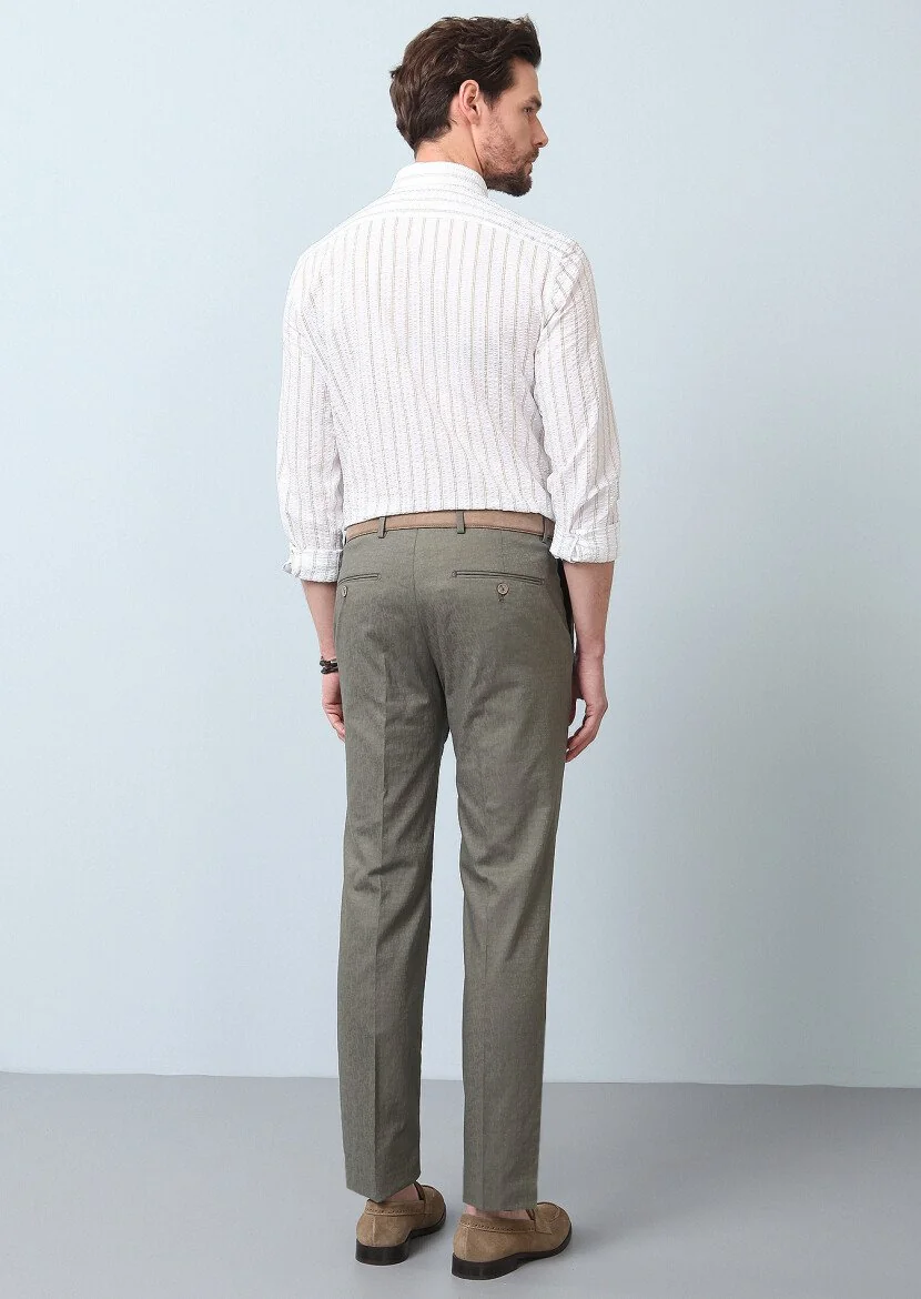 Khaki Material Modern Fit Classical Cotton Blended Trousers - 5