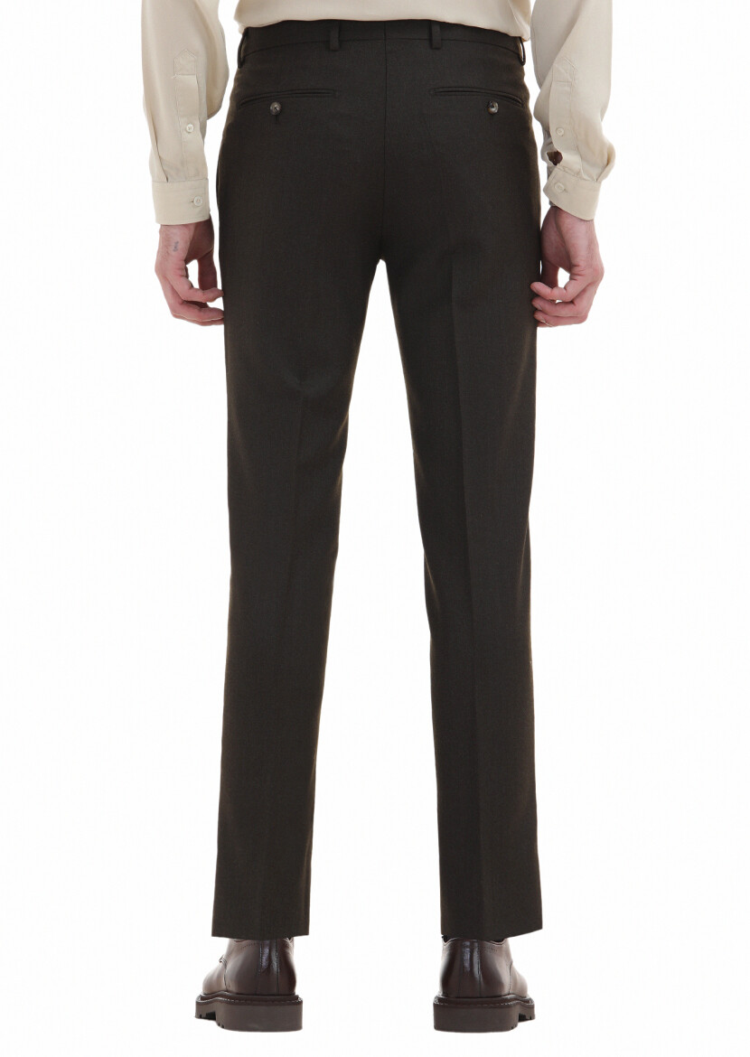 Khaki Material Modern Fit Classical Wool Blended Trousers - 4