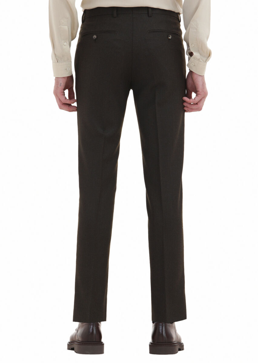 Khaki Material Modern Fit Classical Wool Blended Trousers - 4