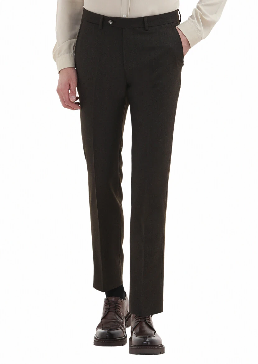 Khaki Material Modern Fit Classical Wool Blended Trousers - 2
