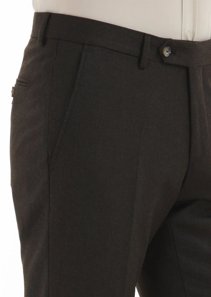 Khaki Material Modern Fit Classical Wool Blended Trousers - 3