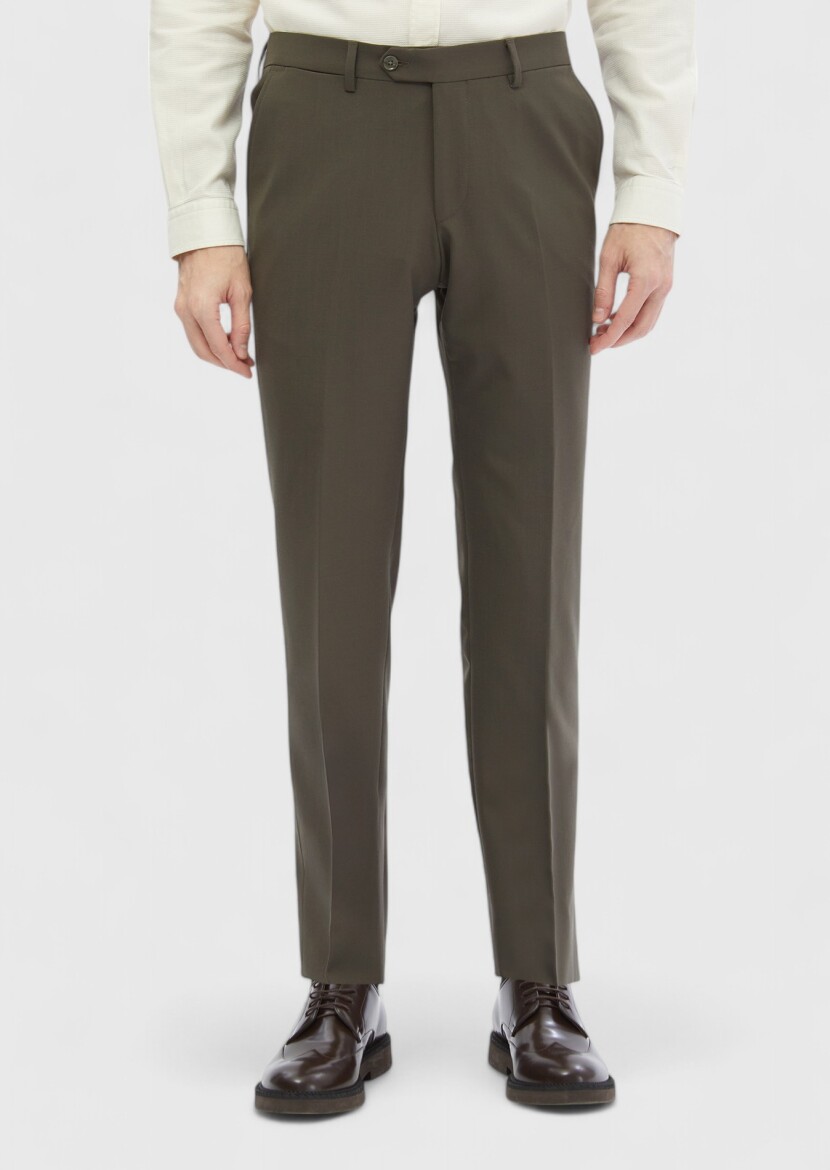 Khaki Material Modern Fit Classical Wool Blended Trousers - 2