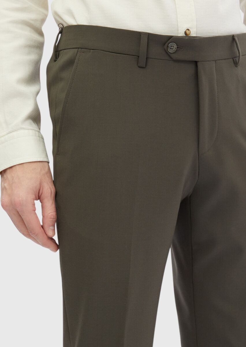 Khaki Material Modern Fit Classical Wool Blended Trousers - 3