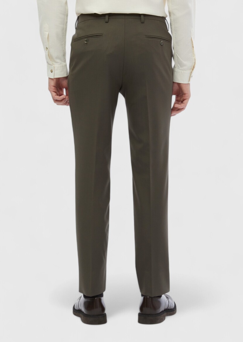 Khaki Material Modern Fit Classical Wool Blended Trousers - 4