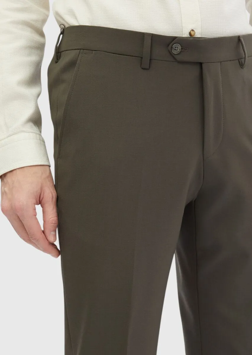 Khaki Material Modern Fit Classical Wool Blended Trousers - 3