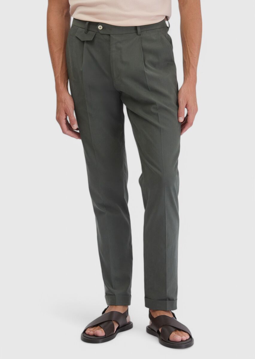 Khaki Material Regular Fit Casual Trousers - 2