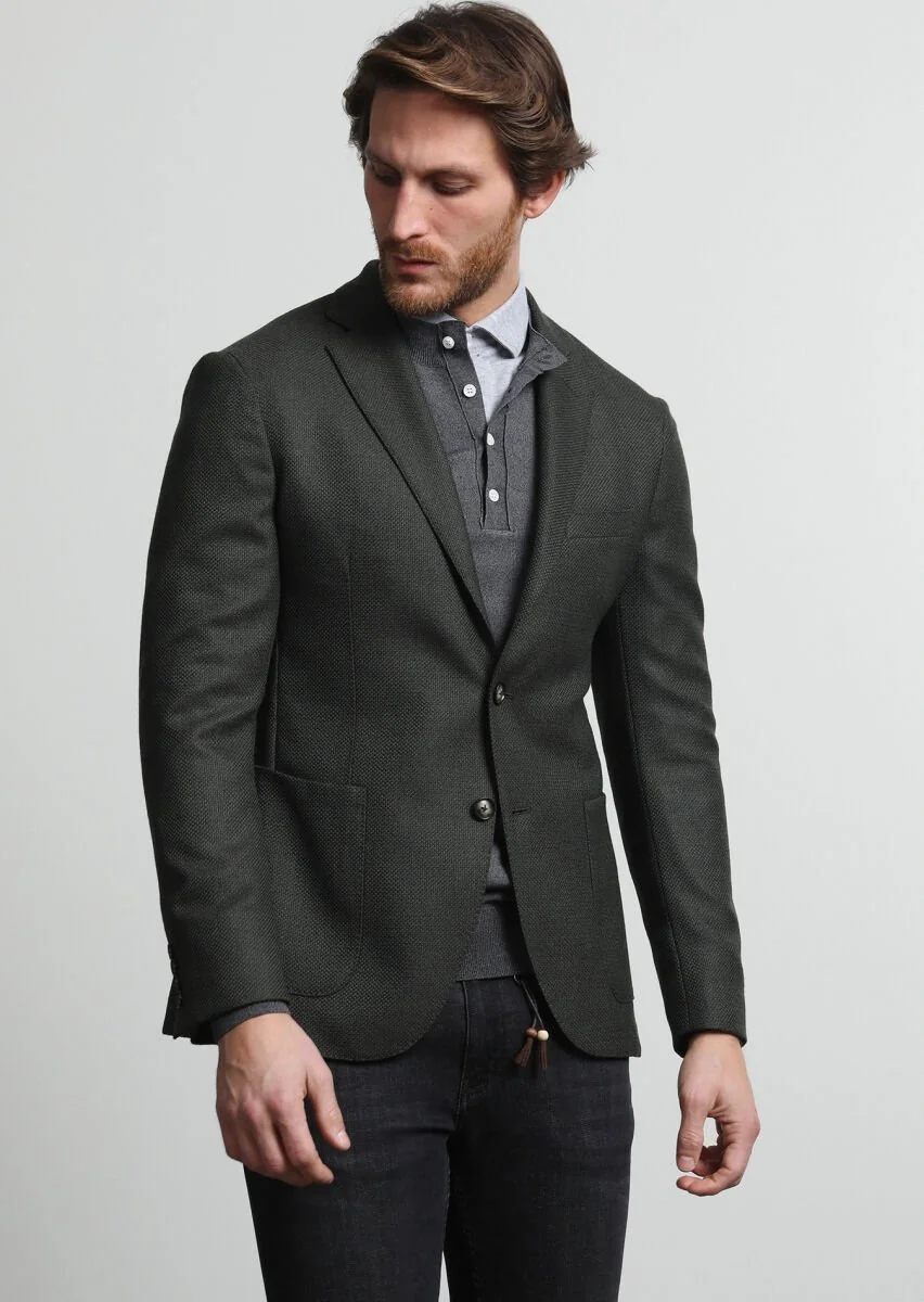 Khaki Micro Comfort Fit Wool Blended Jacket - 3