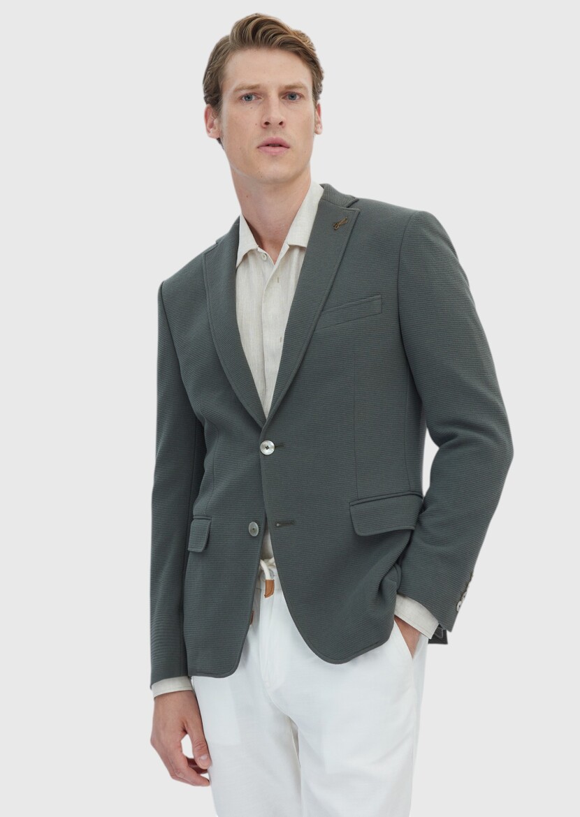 Khaki Micro Zeroweight Slim Fit Cotton Blended Jacket - 1