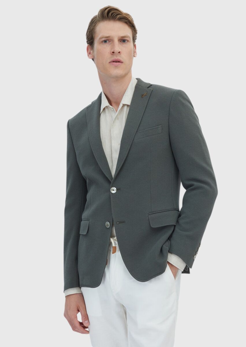 Khaki Micro Zeroweight Slim Fit Cotton Blended Jacket - 1