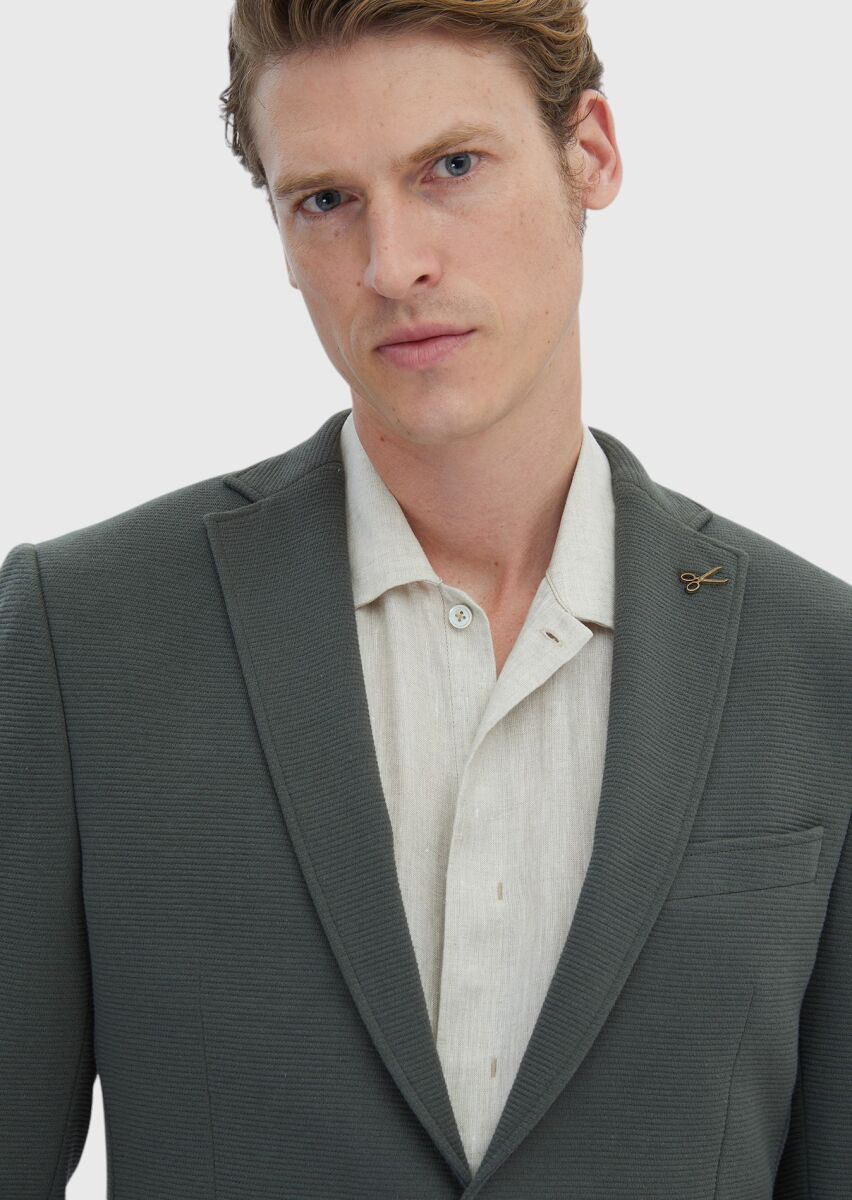 Khaki Micro Zeroweight Slim Fit Cotton Blended Jacket - 3