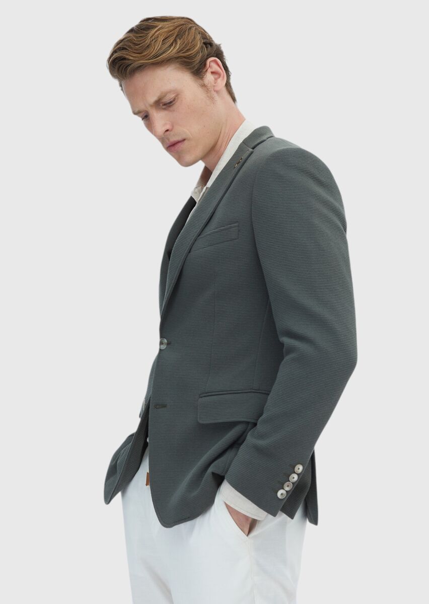 Khaki Micro Zeroweight Slim Fit Cotton Blended Jacket - 4