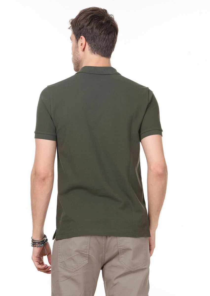 Khaki Patterned Polo Neck 100% Cotton T-Shirt - 4