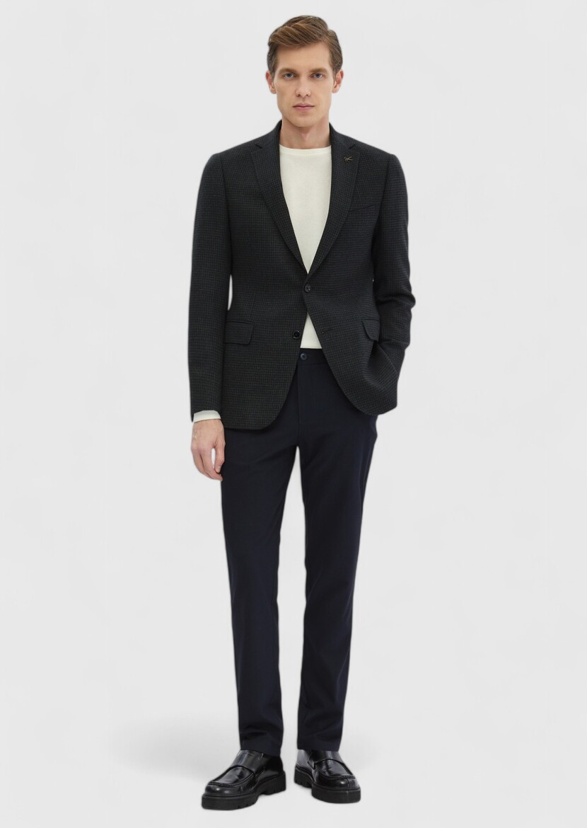 Khaki Patterned Regular Fit 100% Wool Jacket - RAMSEY