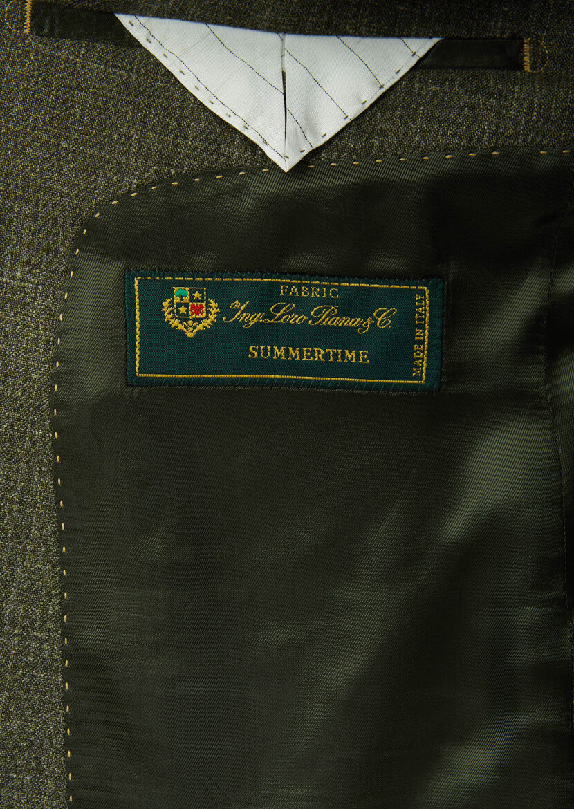 Khaki Patterned Regular Fit Silk Blended Jacket - 5