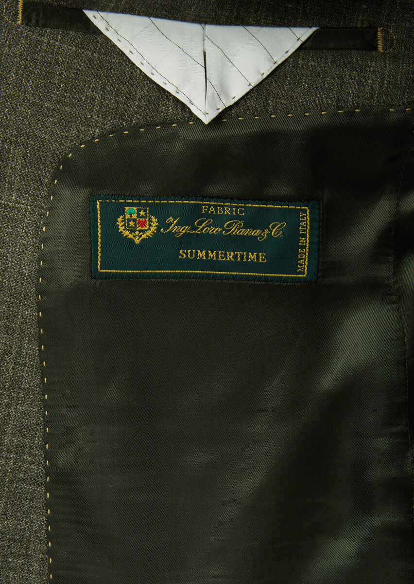 Khaki Patterned Regular Fit Silk Blended Jacket - 5