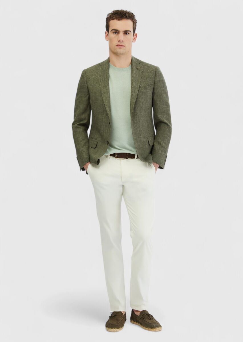 Khaki Patterned Regular Fit Silk Blended Jacket - 2