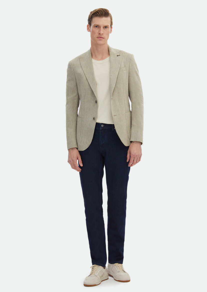 Khaki Patterned Zeroweight Slim Fit Cotton Blended Jacket 