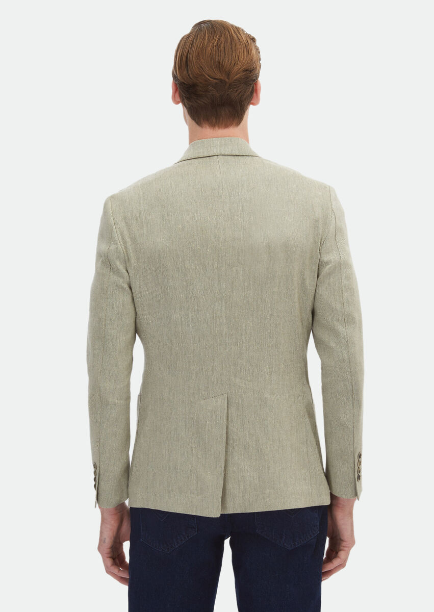 Khaki Patterned Zeroweight Slim Fit Cotton Blended Jacket - 6