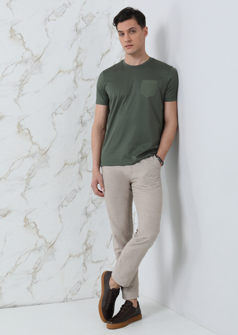 Khaki Plain 100% Cotton T-Shirt - 1