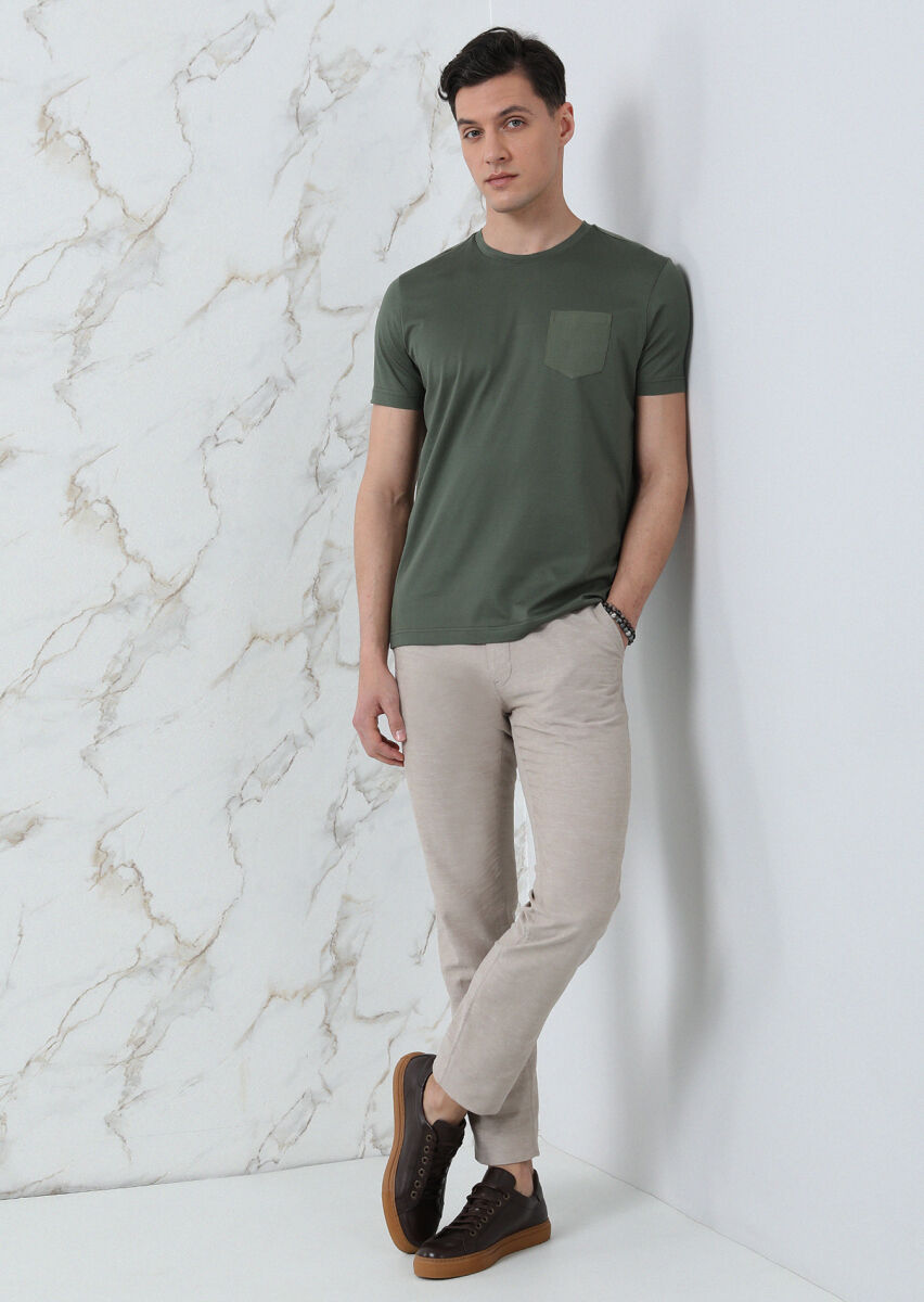 Khaki Plain 100% Cotton T-Shirt - 1