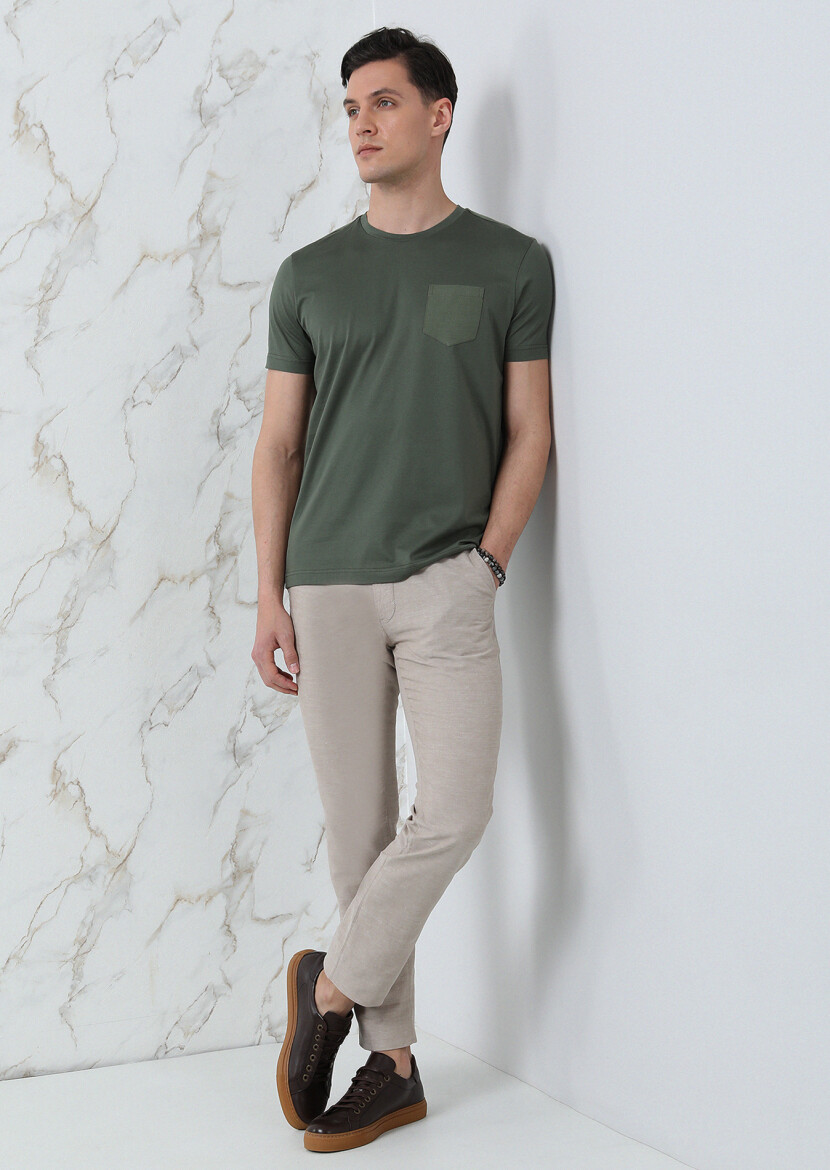 Khaki Plain 100% Cotton T-Shirt - 3