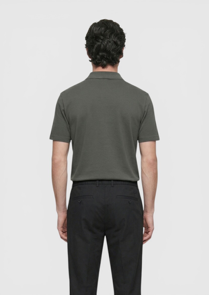 Khaki Plain 100% Cotton T-Shirt - 4