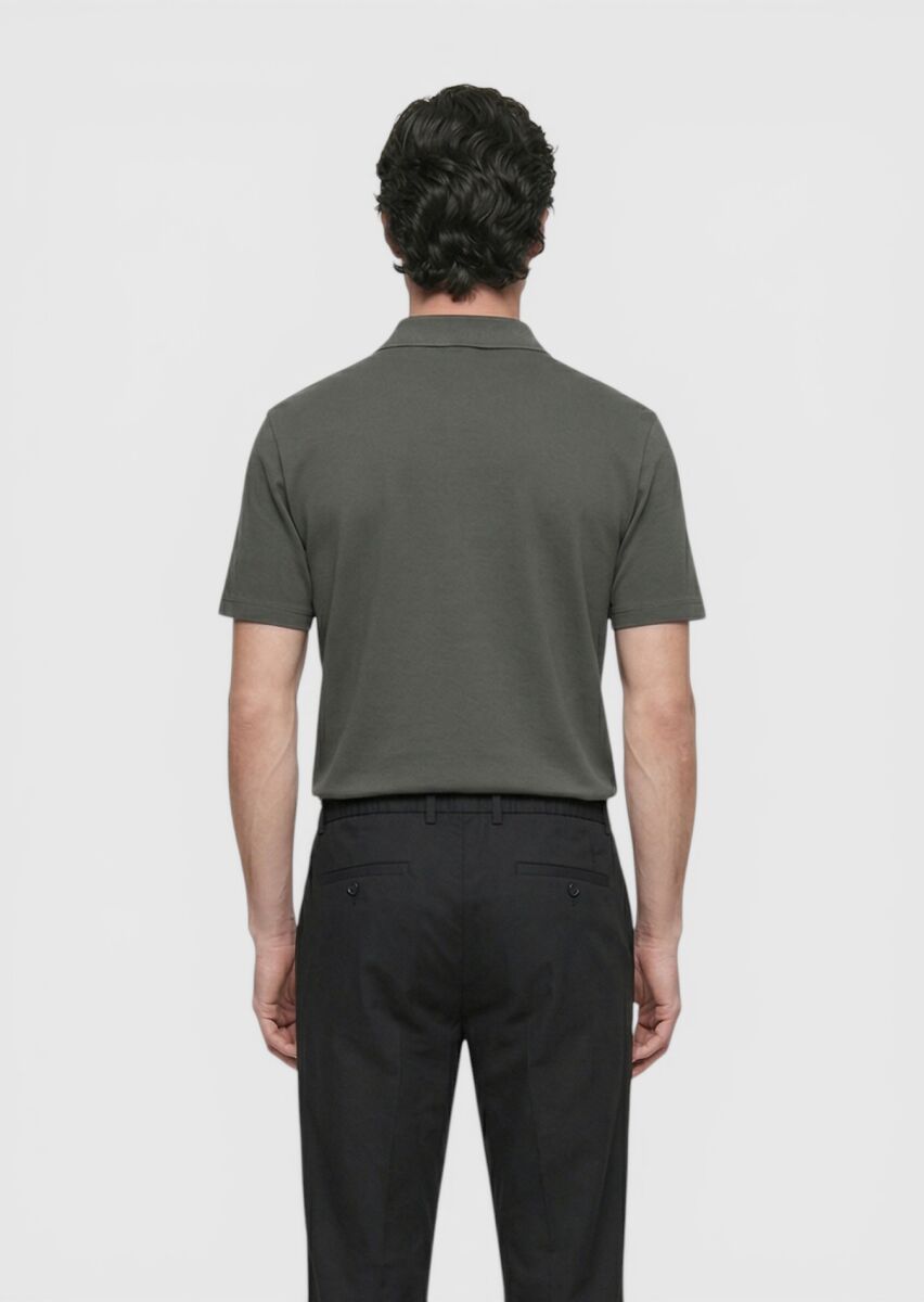Khaki Plain 100% Cotton T-Shirt - 4