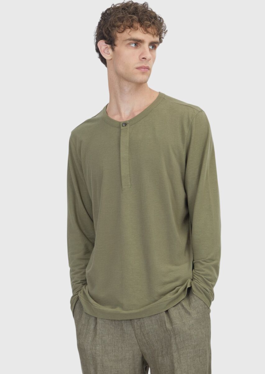 Khaki Plain 100% Cotton T-Shirt - 1