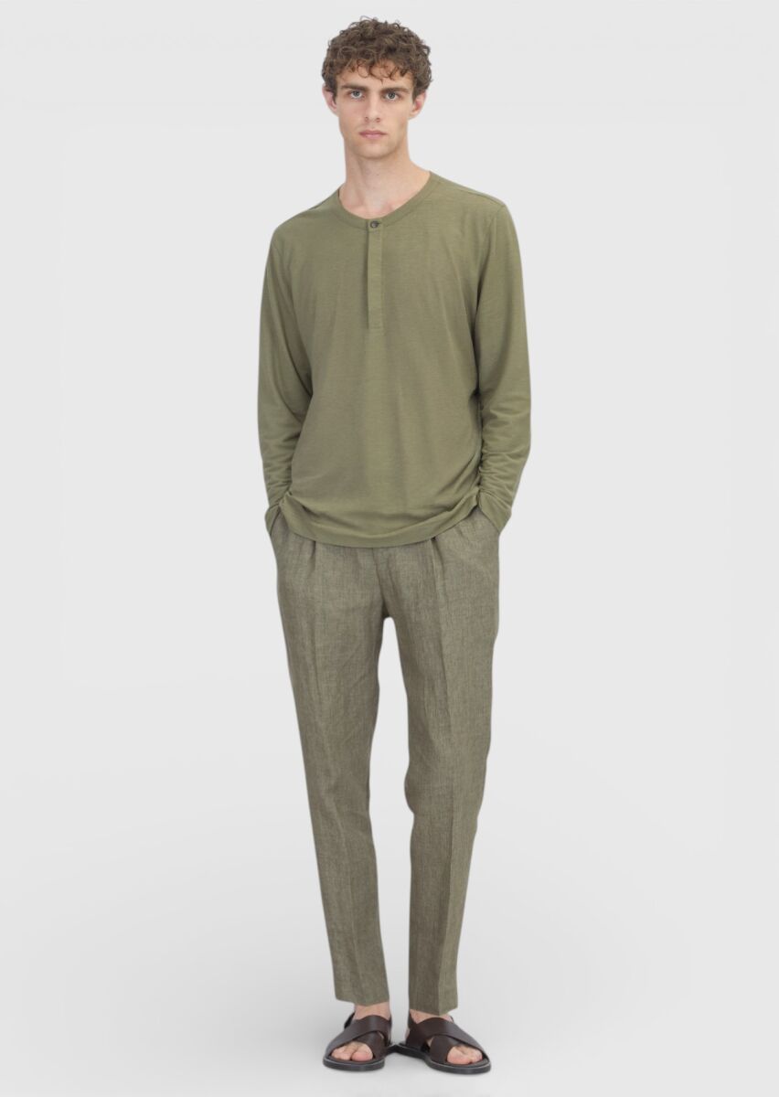 Khaki Plain 100% Cotton T-Shirt - 2