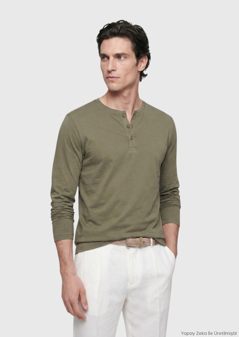Khaki Plain 100% Cotton T-Shirt - RAMSEY