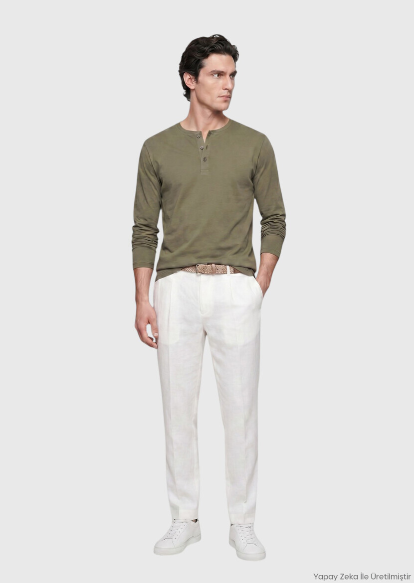 Khaki Plain 100% Cotton T-Shirt - RAMSEY