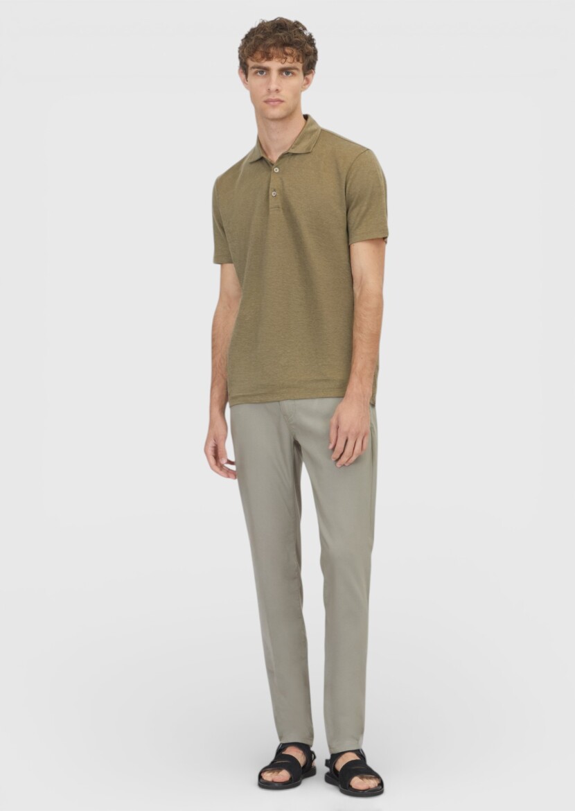 Khaki Plain 100% Linen T-Shirt - 2