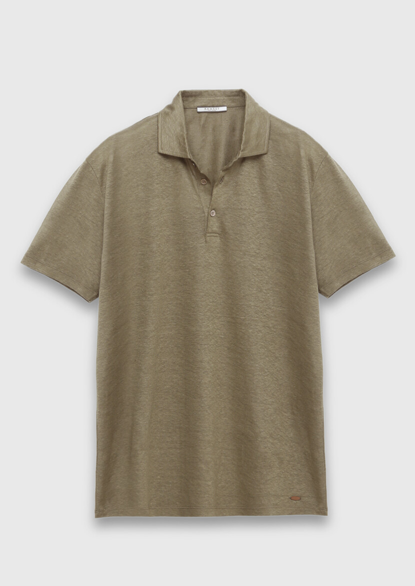 Khaki Plain 100% Linen T-Shirt 